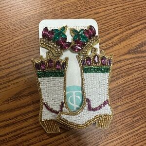 Mardi Gras Beaded Cowboy Boot Earrings by Taylor Shaye